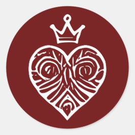 Koninklijk Hart met Kroon Artistiek Design Ronde Sticker