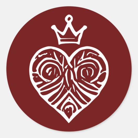 Koninklijk Hart met Kroon Artistiek Ontwerp Ronde Sticker (Voorkant)