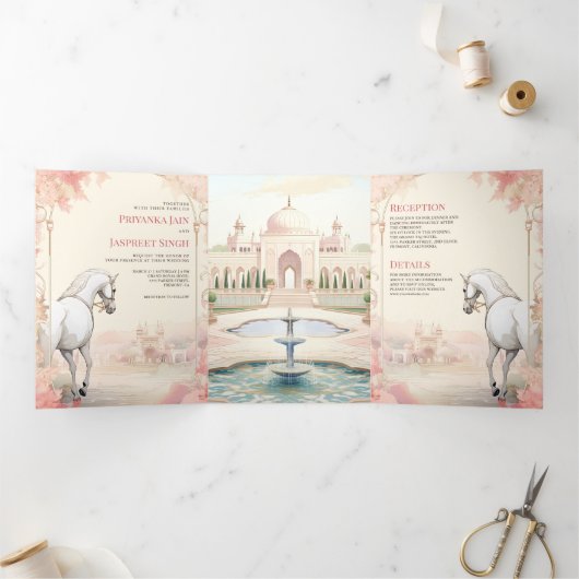 Koninklijk Indiaas Paleis Alles in een Indiase bru Drieluik Uitnodiging (Binnen)