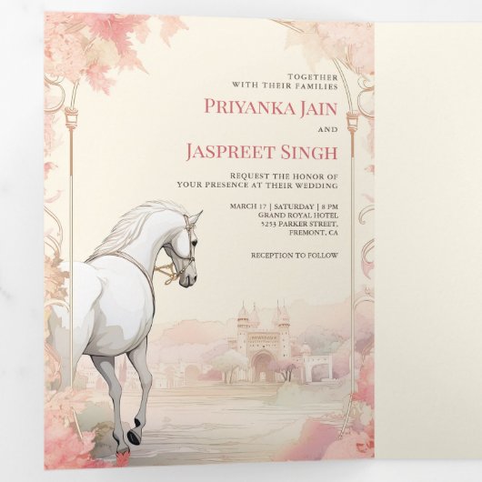 Koninklijk Indiaas Paleis Alles in een Indiase bru Drieluik Uitnodiging (Binnenzijde eerst)