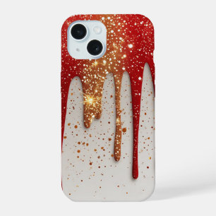 Koninklijk Karmozijn Goud Druppel ✨ Luxe Glitter E iPhone 15 Case