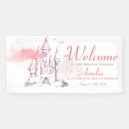 Koninklijk KASTEEL Kleine Prinses Verjaardagsfeest Spandoek (Horizontaal)