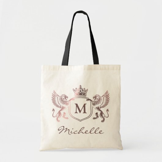 Koninklijk Kroonembleem Leeuwen Monogram Script Ro Tote Bag (Voorkant)