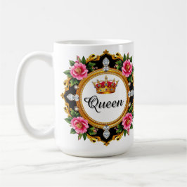 Koninklijk kroonframe met diamanten en bloemrand koffiemok
