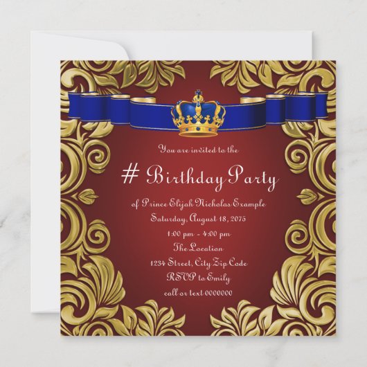 Koninklijk Kroonprins verjaardagsfeest Kaart (Achterkant)