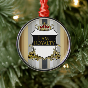 Koninklijk Kroonschild Bruin Geel Grijs Gestreept Metalen Ornament