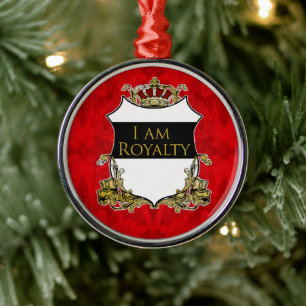 Koninklijk Kroonschild Rood Bloemmotief Luxe Metalen Ornament