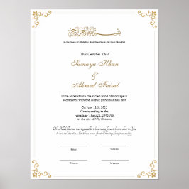 Koninklijk lijst Moslim nikkah certificaat poster