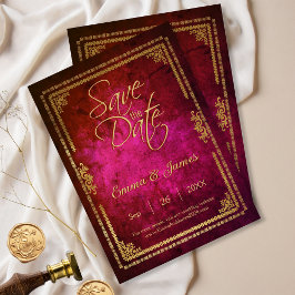 Koninklijk Magenta Vintage Sprookjesboek Omslag Save The Date