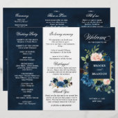 Koninklijk marineblauw roze bloemen drie-delig pro (Voorkant / Achterkant)