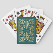 Koninklijk Middeleeuws Gouden Zwaard Monogram Teal Pokerkaarten (Achterkant)