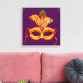 Koninklijk paars en geel theatermasker met veren canvas afdruk (Insitu (Woonkamer))