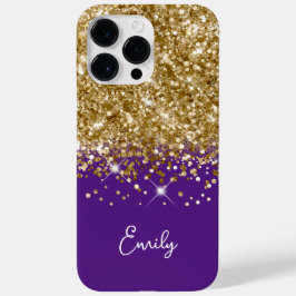 Koninklijk Paars en Goud Glitter Glam Case-Mate iPhone 14 Pro Max Hoesje