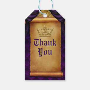 Koninklijk paars en goud met kwastjes versierde ro cadeaulabel