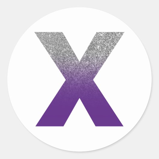 Koninklijk Paars en Silver Ombre Glitter Monogram Ronde Sticker (Voorkant)