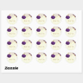 koninklijk paars en wit bloemen goud dank u ronde sticker (Vel)