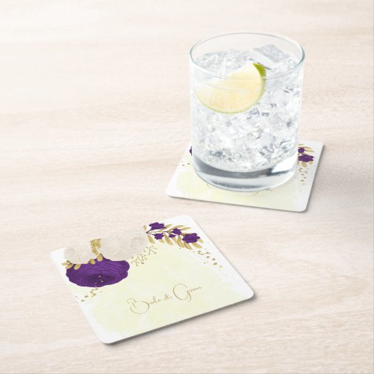 koninklijk paars en wit bloemen goud kartonnen onderzetters (Insitu)