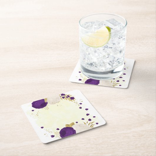 koninklijk paars en wit bloemen goud kartonnen onderzetters (Insitu)