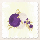 koninklijk paars en wit bloemen goud kartonnen onderzetters (Voorkant)