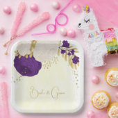 koninklijk paars en wit bloemen goud papieren bordje (Feest)