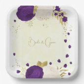 koninklijk paars en wit bloemen goud papieren bordje (Voorkant)