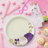 koninklijk paars en wit bloemen goud papieren bordje (Feest)