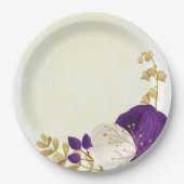 koninklijk paars en wit bloemen goud papieren bordje (Voorkant)