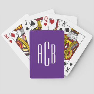 Koninklijk Paars en Wit Driedelige Monogram Pokerkaarten