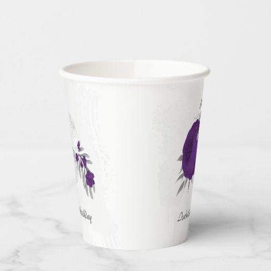 koninklijk paars en witte bloemen zilver papieren bekers (Links)