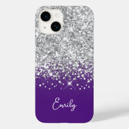 Koninklijk Paars en Zilver Glitter Glam Case-Mate iPhone 14 Hoesje