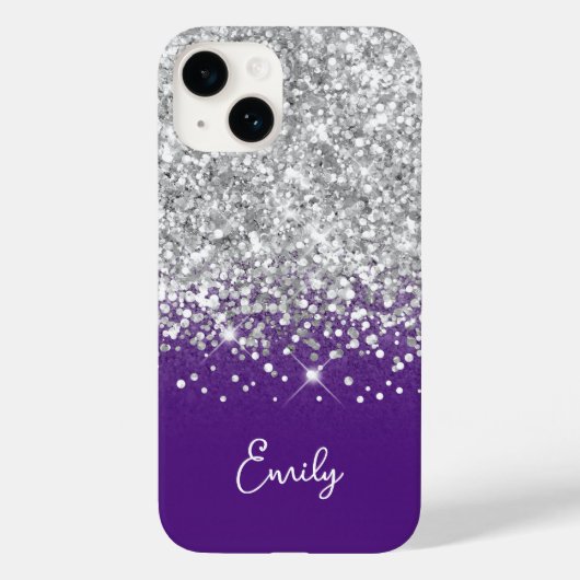 Koninklijk Paars en Zilver Glitter Glam Case-Mate iPhone Case (Achterkant)