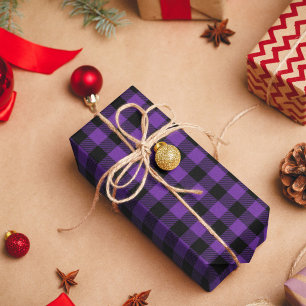 Koninklijk Paars en Zwart Buffalo Plaid Cadeaupapier
