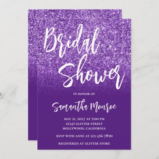 Koninklijk Paars Glitter Gradient Vrijgezellenfees Kaart (Voorkant / Achterkant)