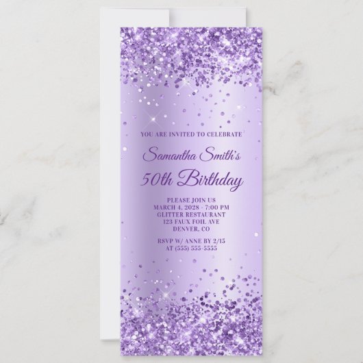 Koninklijk Paars Glitter Lavender Satin 50th Birth Kaart (Voorkant)