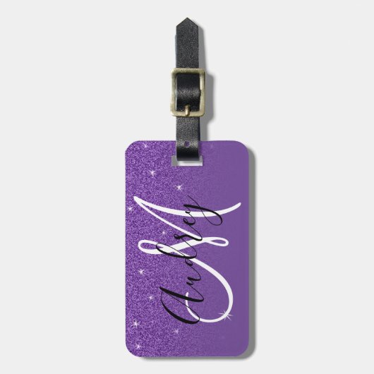 Koninklijk Paars Glitter Ombre Gepersonaliseerd Mo Bagagelabel (Voorkant verticaal)