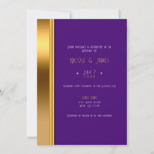 Koninklijk Paars & Goud Elegante Glam Bruiloft Kaart