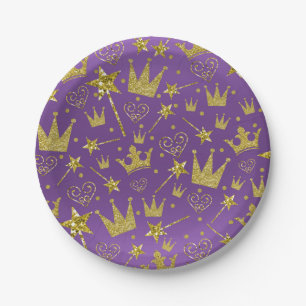Koninklijk Paars & Goud Glitter Meisjes Prinsessen Papieren Bordje