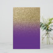 Koninklijk Paars Goud Ombre Glitter Briefpapier (Staand voorkant)
