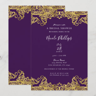 Koninklijk Paars & Gouden Kant Elegante Bruidsdouc Kaart
