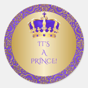 Koninklijk Paars & Gouden Kleine Prinsenkroon Ronde Sticker