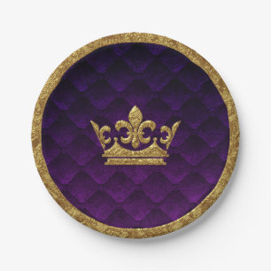 Koninklijk Paars & Gouden Kroon Elegant Koninklijk Papieren Bordje