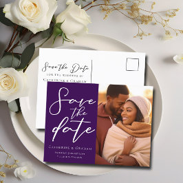 Koninklijk Paars Koppel Foto Elegante Spara de Fot Aankondigingskaart