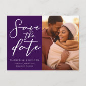 Koninklijk Paars Koppel Foto Elegante Spara de Fot Aankondigingskaart (Voorkant)