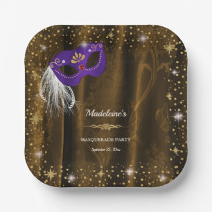 Koninklijk Paars Masquerade Brons Gouden Damast St Papieren Bordje