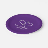 Koninklijk paars met elkaar verbonden hart, aangep papieren bordje (Gekanteld)