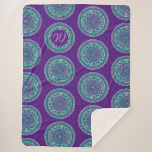 Koninklijk Paars Monogram Mandala Sherpa Blanket Deken (Voorkant)