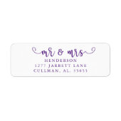 Koninklijk Paars | Mr & Mrs Return Address Label (Voorkant)