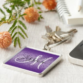Koninklijk Paars Ombre Edge Amethyst Glitter Monog Sleutelhanger (Zijkant)