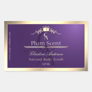 Koninklijk Paars Productlabel Gouden Frame en Mono Rechthoekige Sticker