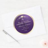 Koninklijk Paars Productlabel Gouden Frame en Mono Ronde Sticker (Envelop)